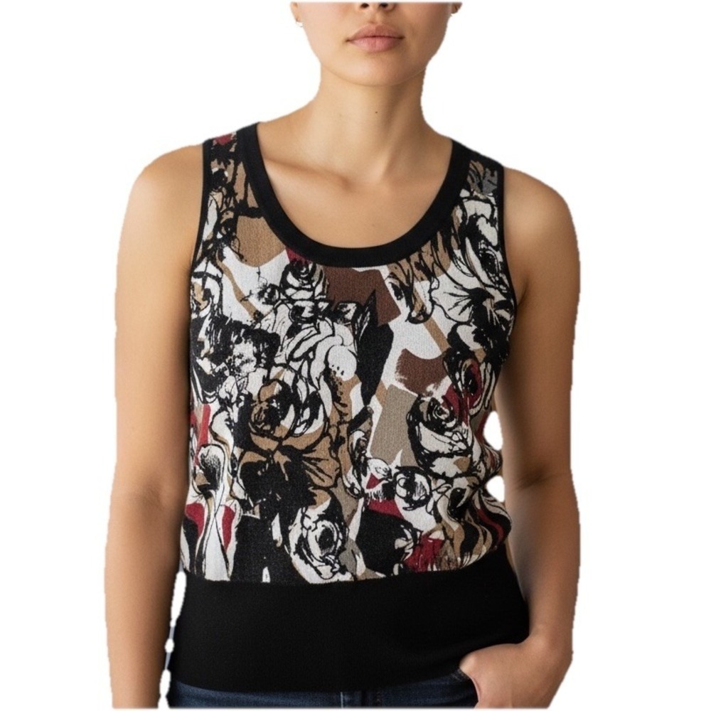 JOSEPH A Size S Modern‎ Sleeveless Top Work Geometric Floral Black Brown White